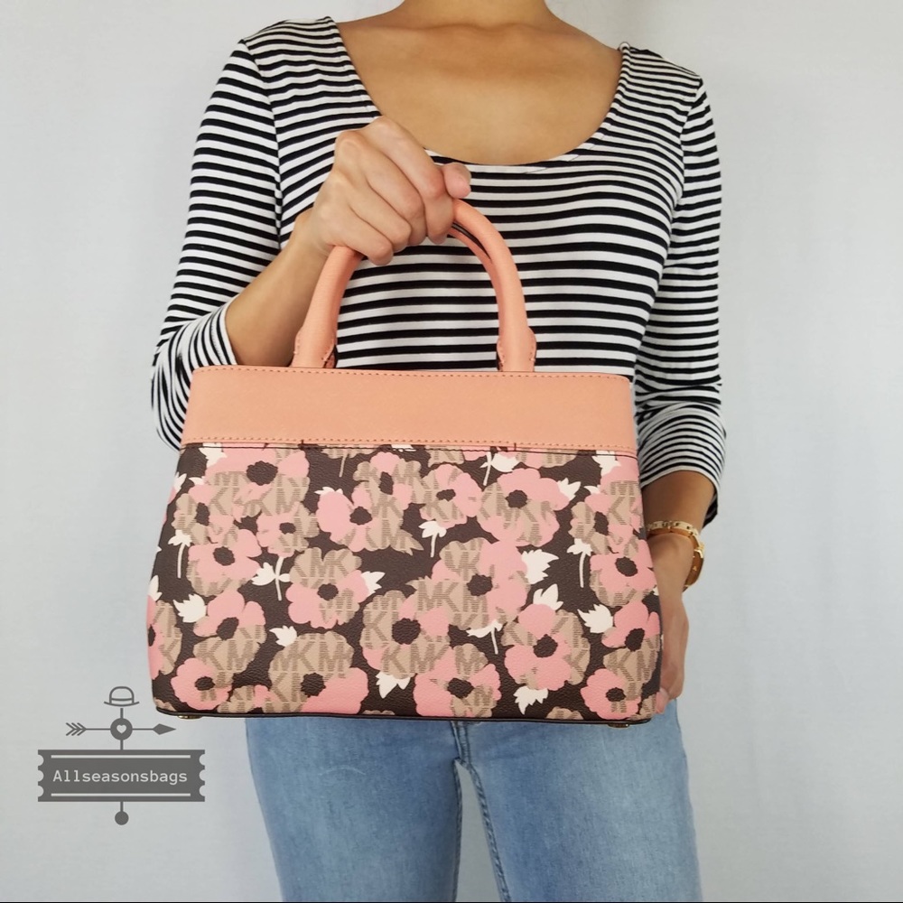 Michael Kors Hailee Xs Satchel peach floral bag - Picture 3 of 8